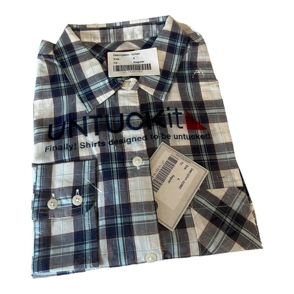 UNTUCKit Women's Sorbo Plaid Button Up Long Sleeve Blue/White Shirt‎ Size S - Picture 4 of 11